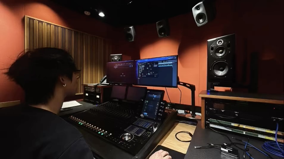 Matthew Kim working in a mixing studio